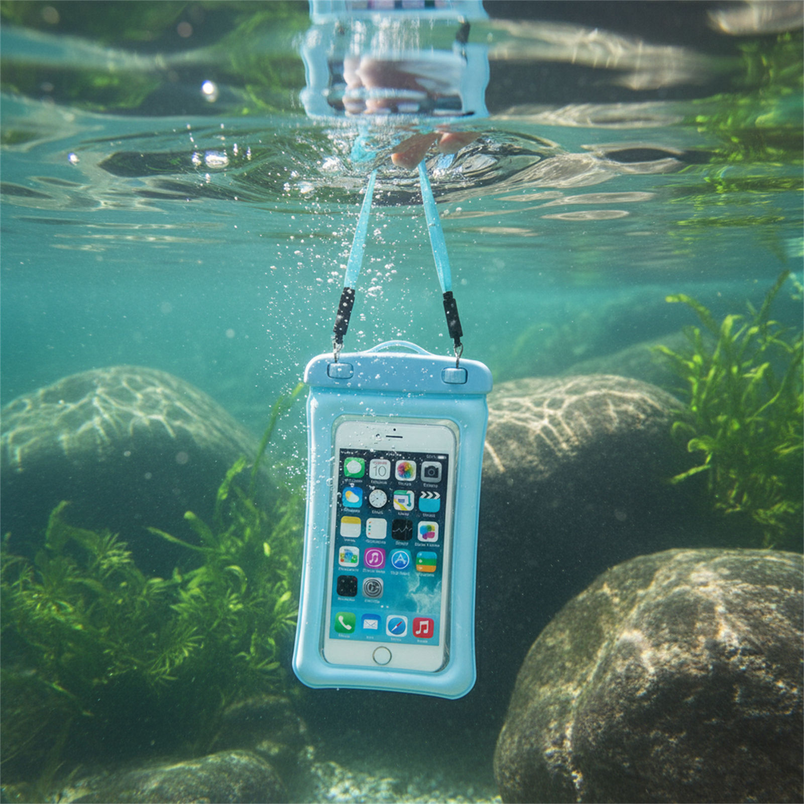 Women Bags Waterproof - Niebiesko-czarna wodoodporna torba na telefon, przezroczysty
