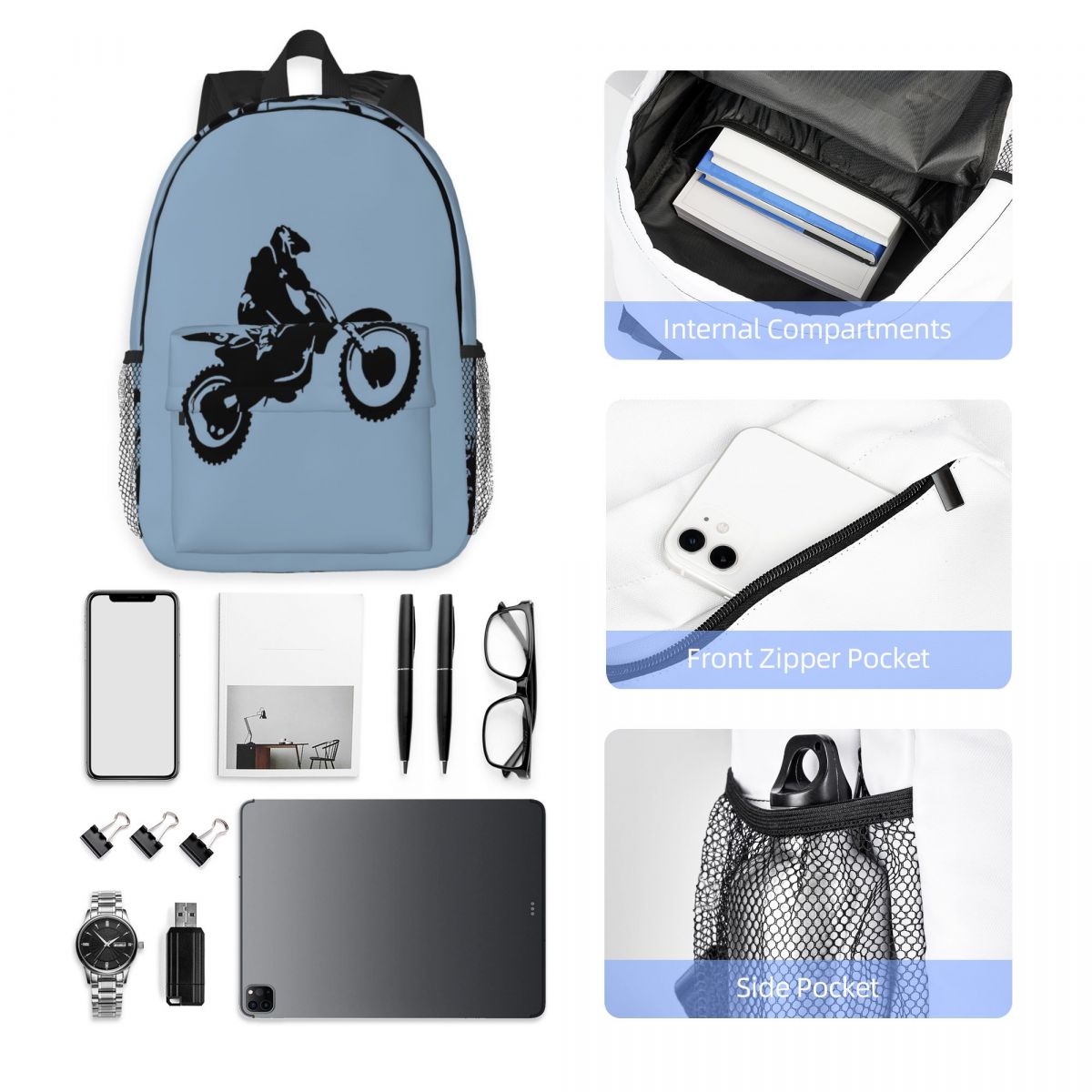 Women Bags Vector - Plecak Moto X Dirt Bike Monotone
