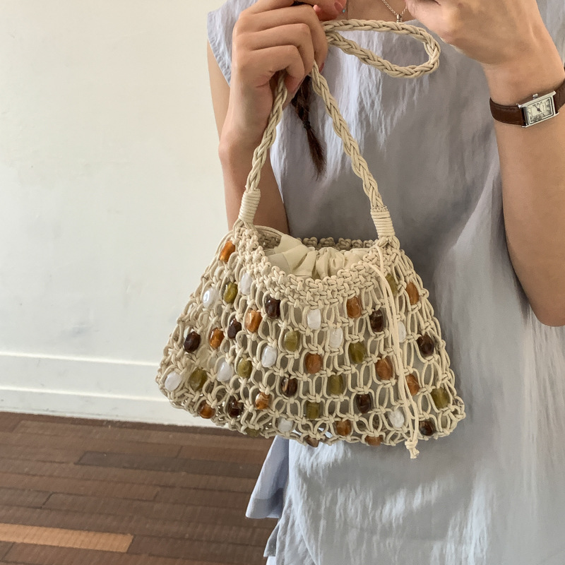 Crochet Market Bag - Wydrążona torebka damska na ramię, torebki