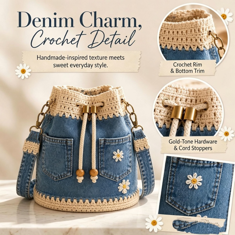 Torba typu bucket bag z denimu – Crochet Market Bag recenzja i cena