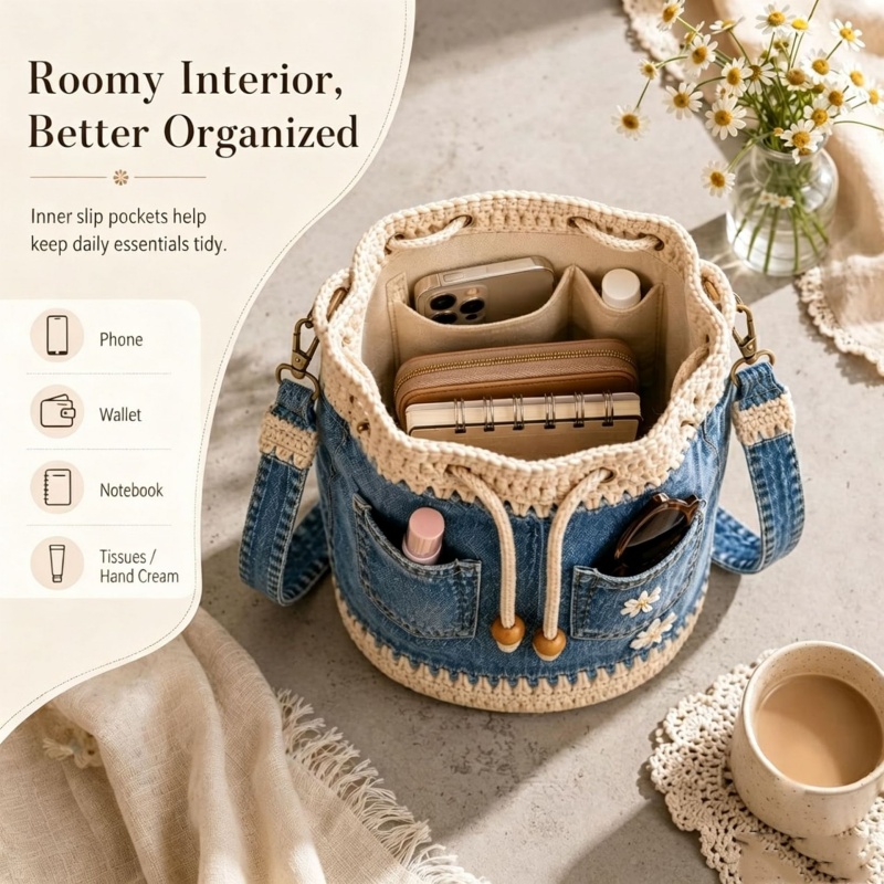 Torba typu bucket bag z denimu – Crochet Market Bag recenzja i cena